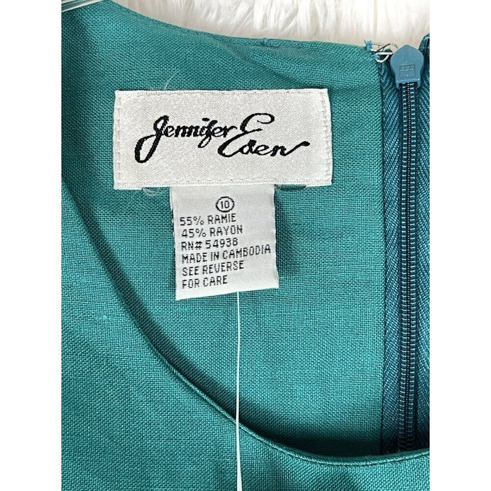 NWT Jennifer Eden Size 10 Teal Sleeveless Shift Dress Zipper Back Vintage - Picture 3 of 6